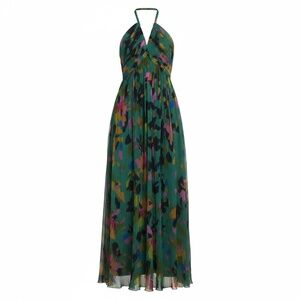 SINCERELY JULES -  MAXI DRESS - MINI PLISSE FLORAL PRINT - GREEN/BLACK - XS
